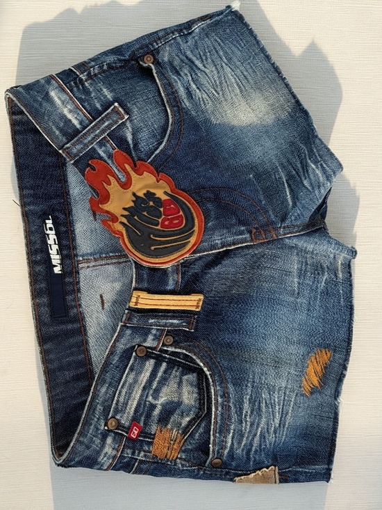 Miss Sixty Pants - Miss Sixty Vintage Y2K Low Rise Flame Denim Micro Shorts Size 27